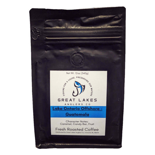 Great Lakes Anglers Lake Ontario (12oz). Guatemalan coffee. Bourbon & Caturra beans, volcanic soil, citrusy & bright. 